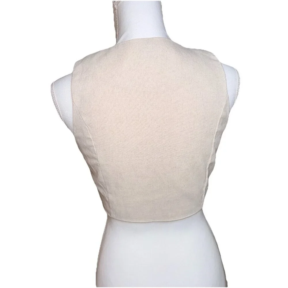 Windsor Linen Cotton Blend Vest Tan Beige Classic Womens Size XS - Picture 5 of 8